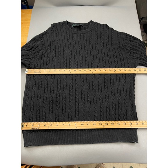 Brooks Brothers Golf Sweater XL Black Cable Knit Cotton Crewneck Mens Womens - Picture 8 of 9